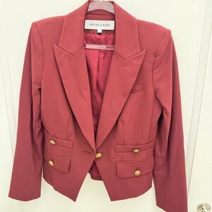 Veronica Beard Brick Red Double-Breasted Blazer with Gold Buttons